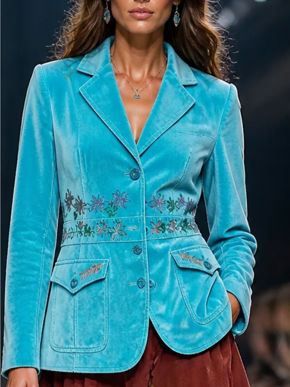 Liz Claiborne Turquoise Embroidered Suede Blazer